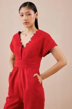 Chandrima Red Quilted Jumpsuit 5 Chandrima Red Quilted Jumpsuit -Echo Clothing Store 2811cha50 3