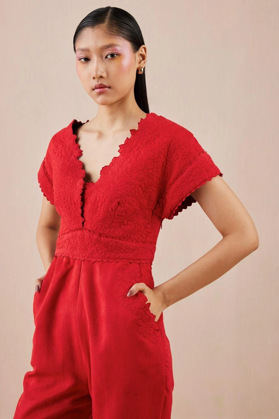 Chandrima Red Quilted Jumpsuit 3 Chandrima Red Quilted Jumpsuit - Image 3