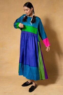 Injiri Blue Handwoven Clamp Dyed Dress -Echo Clothing Store 2811inj6 4