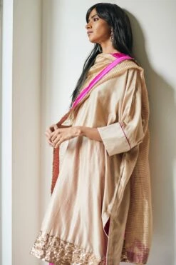 Shorshe Warm Ecru Chanderi Kurta & Pink Pants -Echo Clothing Store 2812sho11 3