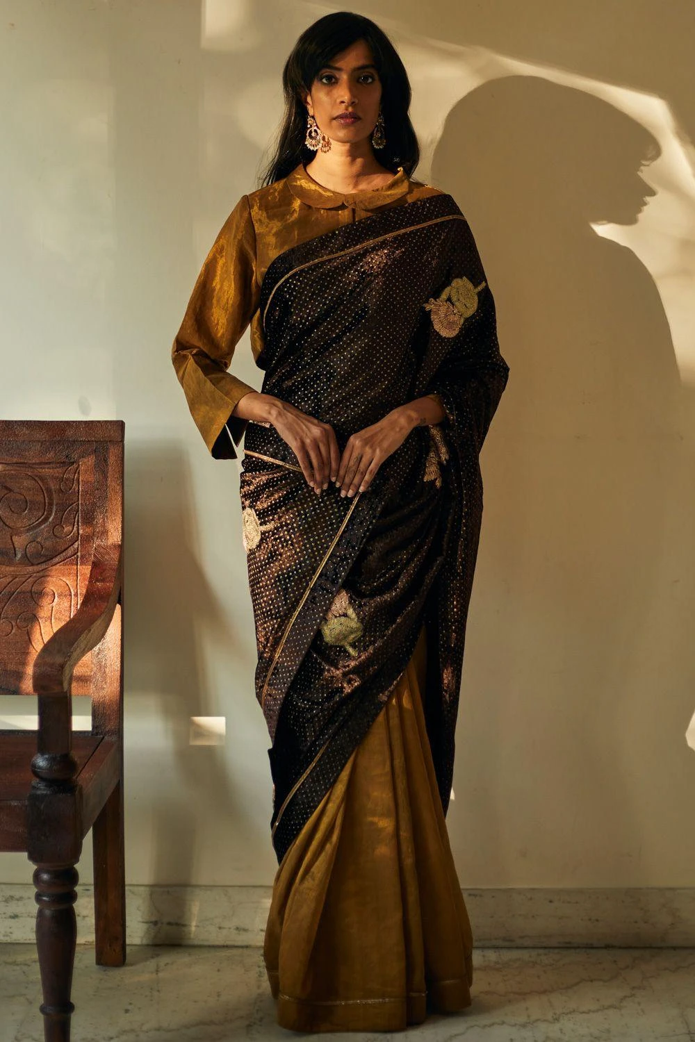 Shorshe Half & Half Velvet Tissue Sari 1 Shorshe Half & Half Velvet Tissue Sari
