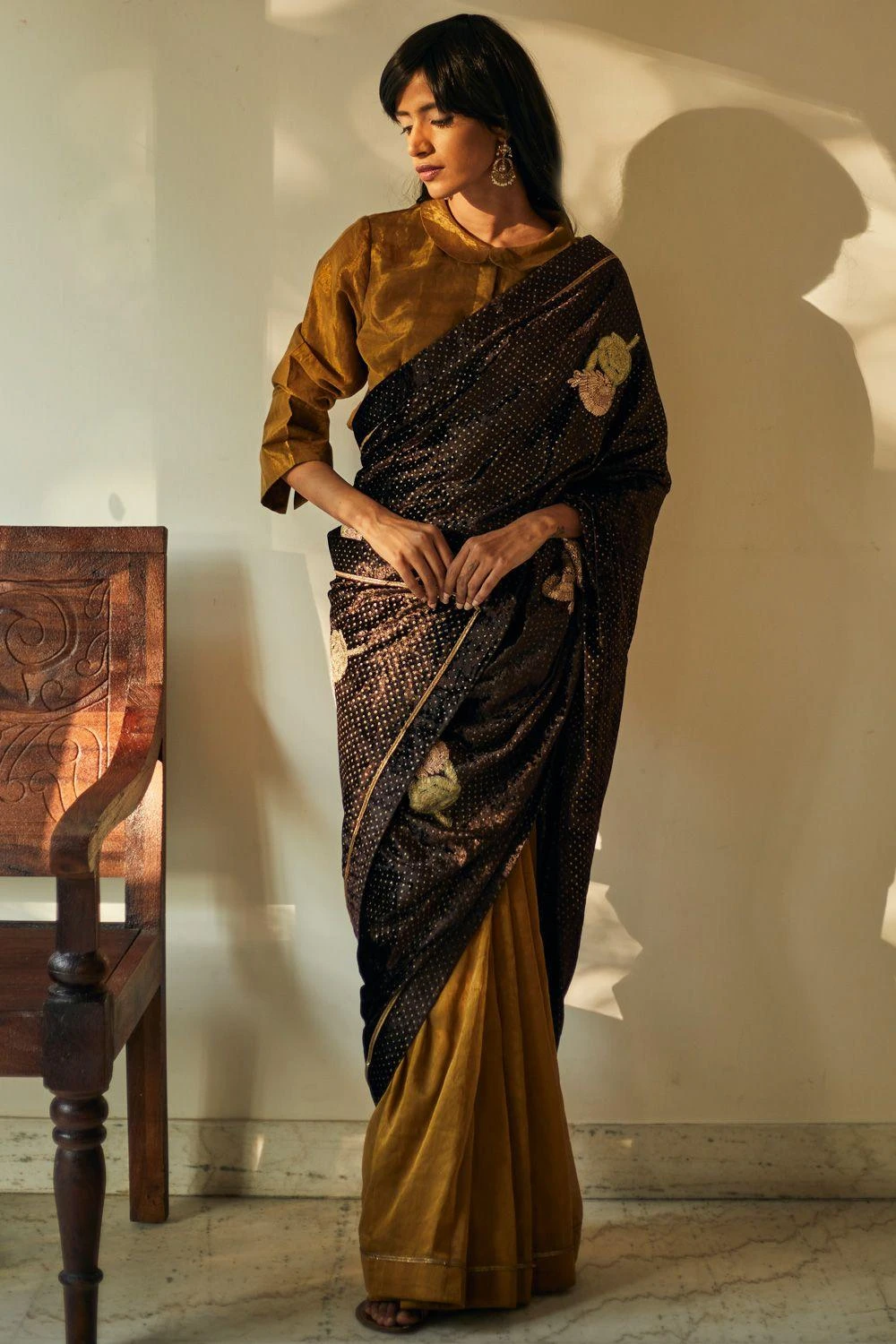 Shorshe Half & Half Velvet Tissue Sari 2 Shorshe Half & Half Velvet Tissue Sari - Image 2