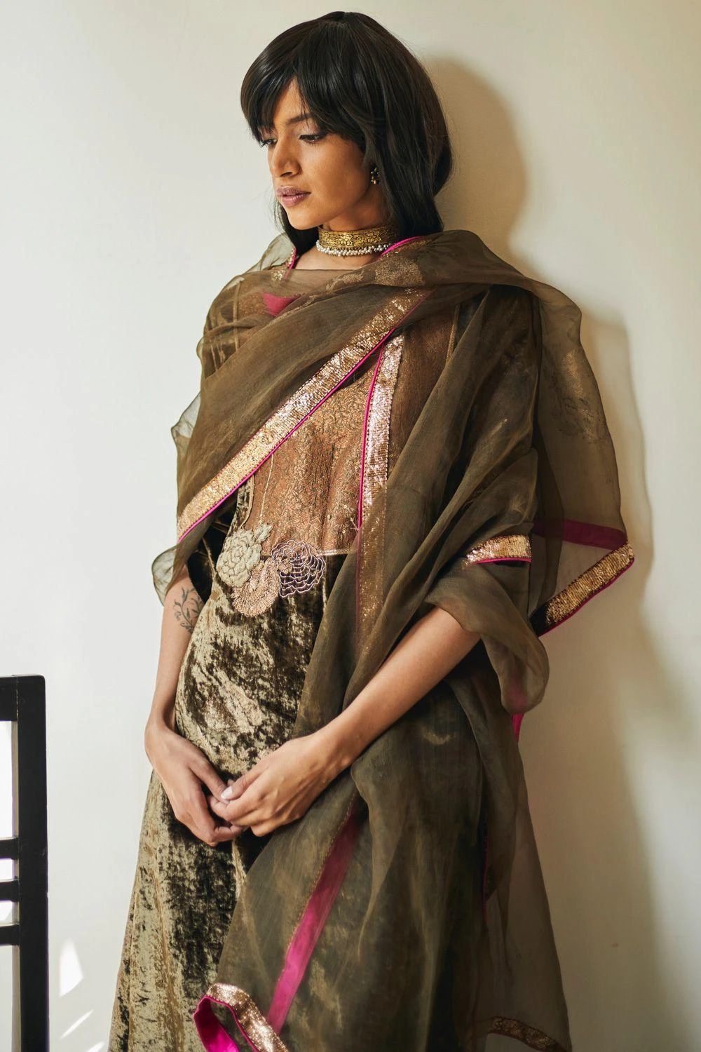 Shorshe Moss Green Velvet Kurta & Pants 2 Shorshe Moss Green Velvet Kurta & Pants - Image 2