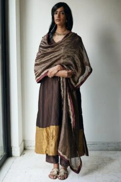 Shorshe Dark Brown Chanderi Kurta Set