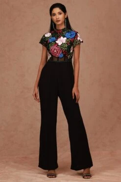 Shriya Som Black Floral Embellished Jumpsuit