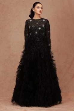 Shriya Som Black Crystal Embellished A-line Gown