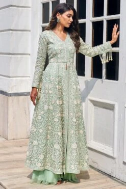 Devika Bhayana Green Embroidered Organza Anarkali Set