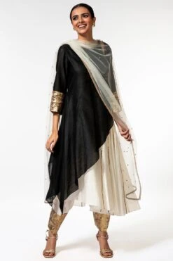 Aikeyah Layered Asymmetric Chanderi Kurta Set