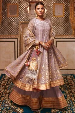 Itrh Lilac Embroidered Anarkali Set
