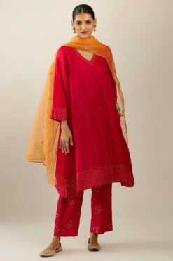 KORA Red Embellished Kurta Set