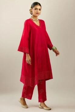 KORA Red Embellished Kurta Set -Echo Clothing Store 2911kr5 3