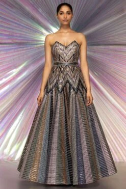 Amit Aggarwal Striped Starburst Structured Gown