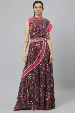 SVA Grey Abstract Printed Draped Sari & Sharara Set