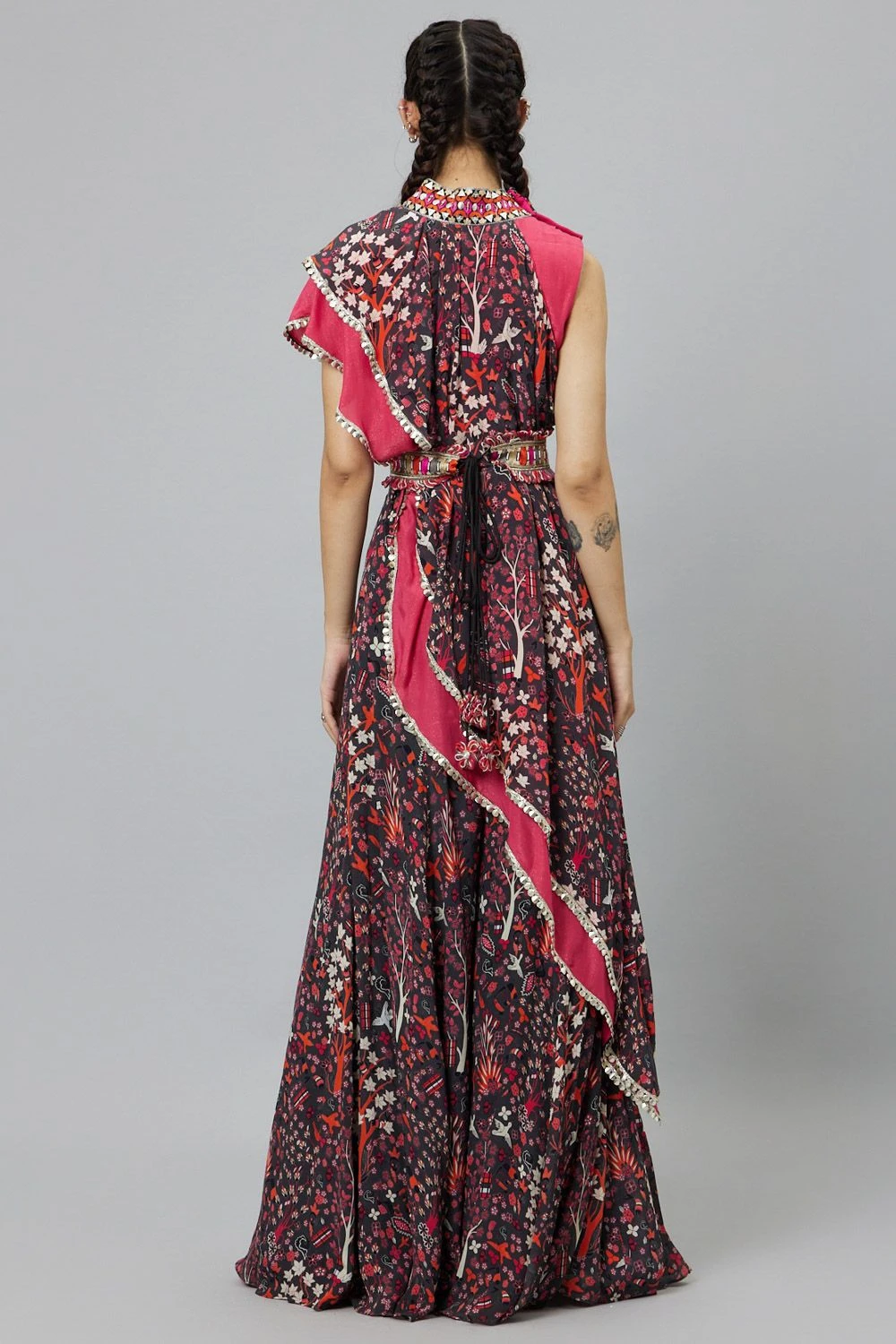 SVA Grey Abstract Printed Draped Sari & Sharara Set 5 SVA Grey Abstract Printed Draped Sari & Sharara Set - Image 5