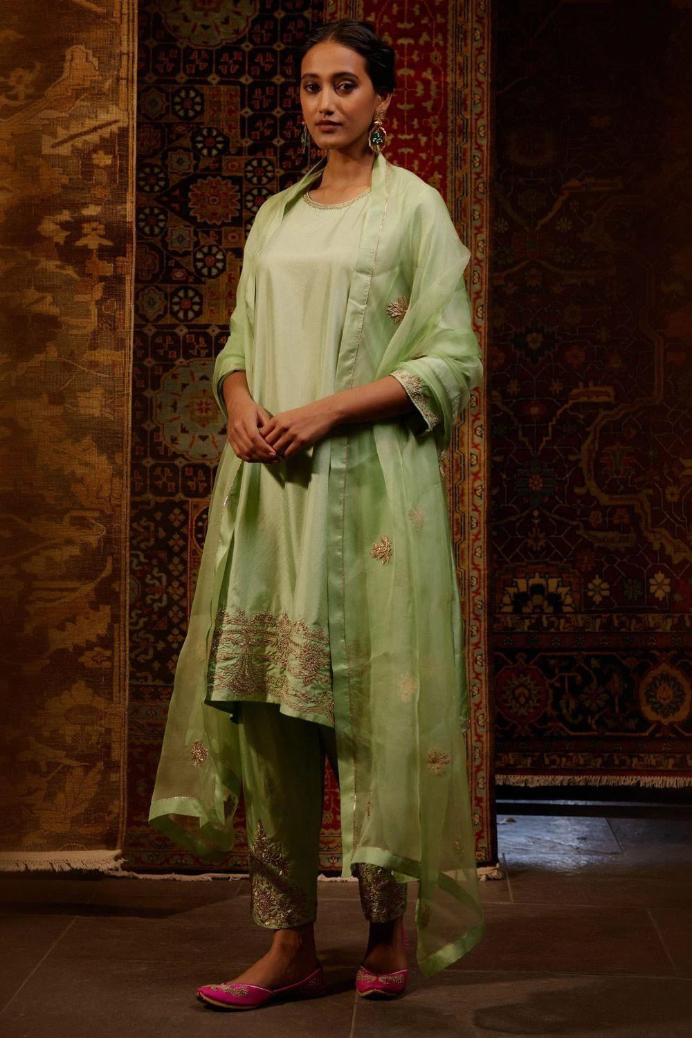 BRIH Green Hand Embellished Kurta Set 1 BRIH Green Hand Embellished Kurta Set