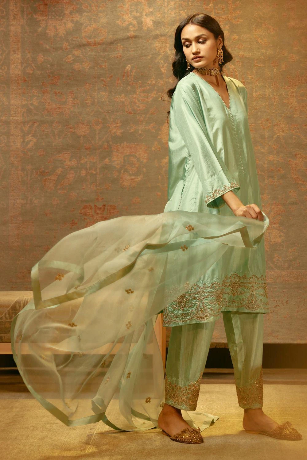 BRIH Aqua Hand Embellished Dupatta 2 BRIH Aqua Hand Embellished Dupatta - Image 2