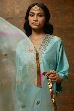 BRIH Aqua Hand Embroidered Dupatta -Echo Clothing Store 29723bh42 3