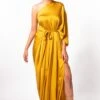 Stephany Mustard Yellow Satin One Shoulder Dress