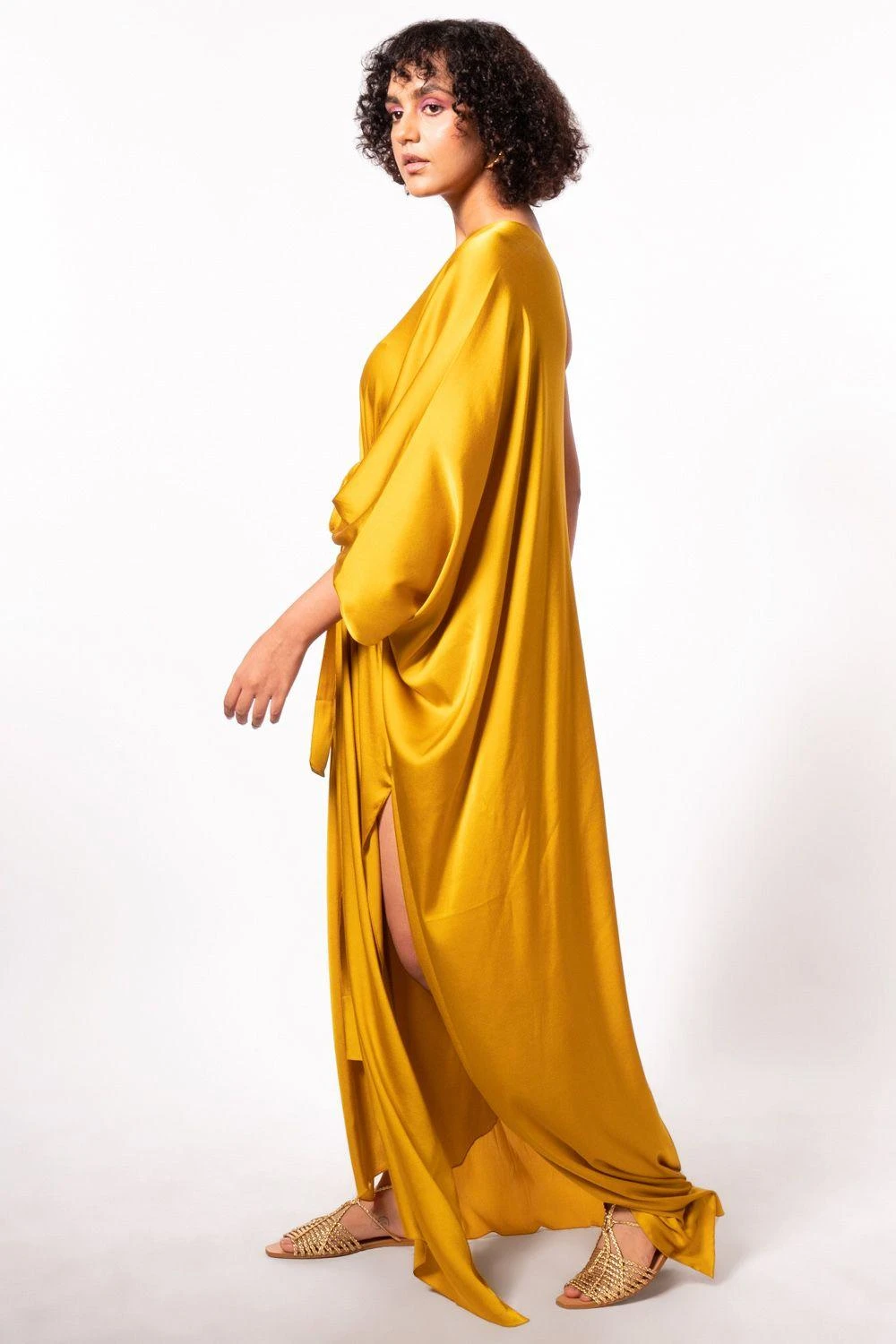 Stephany Mustard Yellow Satin One Shoulder Dress 2 Stephany Mustard Yellow Satin One Shoulder Dress - Image 2
