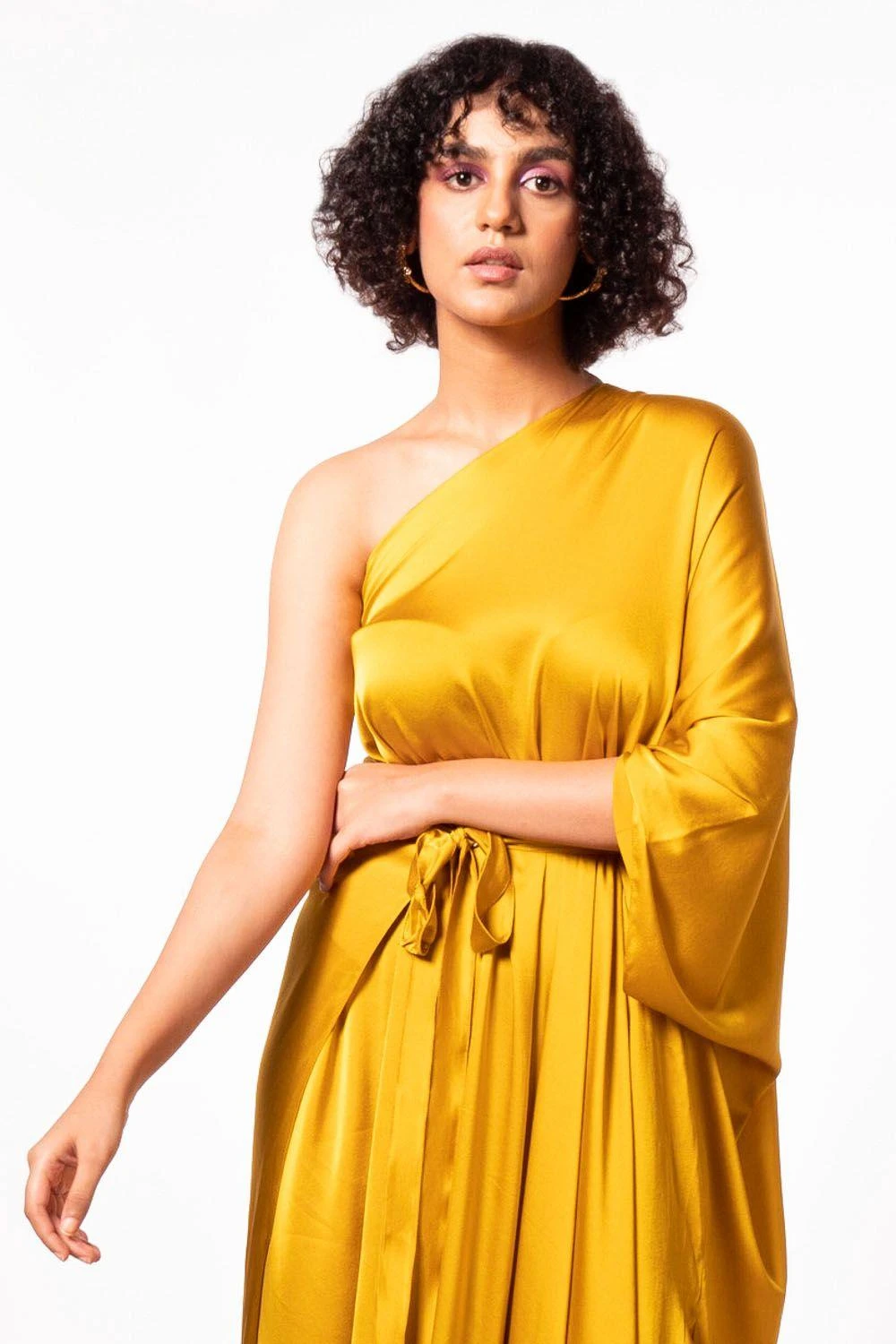 Stephany Mustard Yellow Satin One Shoulder Dress 4 Stephany Mustard Yellow Satin One Shoulder Dress - Image 4