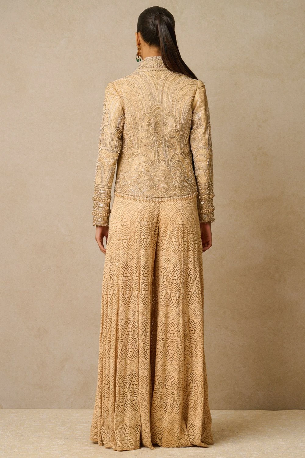 Tarun Tahiliani Beige Crystal Embellished Gilet Set 5 Tarun Tahiliani Beige Crystal Embellished Gilet Set - Image 5