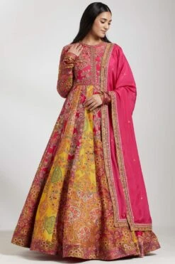 Debyani Printed Magenta Chanderi Kalidar Set