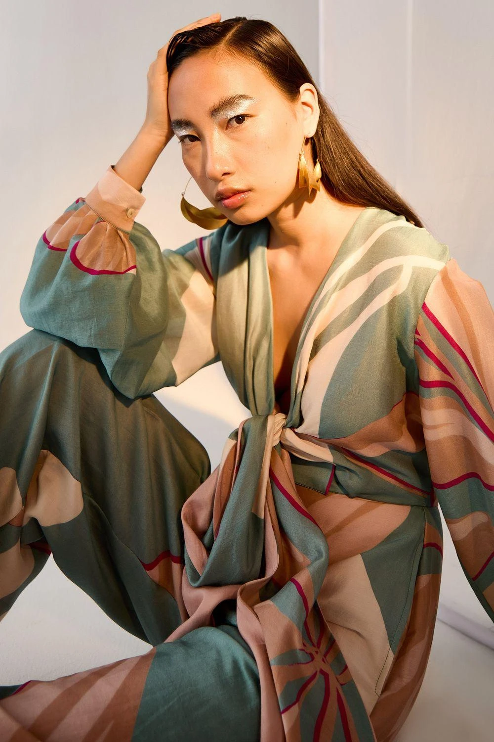 Twinkle Hanspal Iris Teal Printed Jumpsuit With Tie-up Detail 3 Twinkle Hanspal Iris Teal Printed Jumpsuit With Tie-up Detail - Image 3