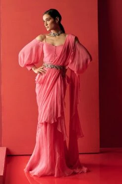 Ridhi Mehra Alizeh Draped Sari With Jewel Embroidered Belt