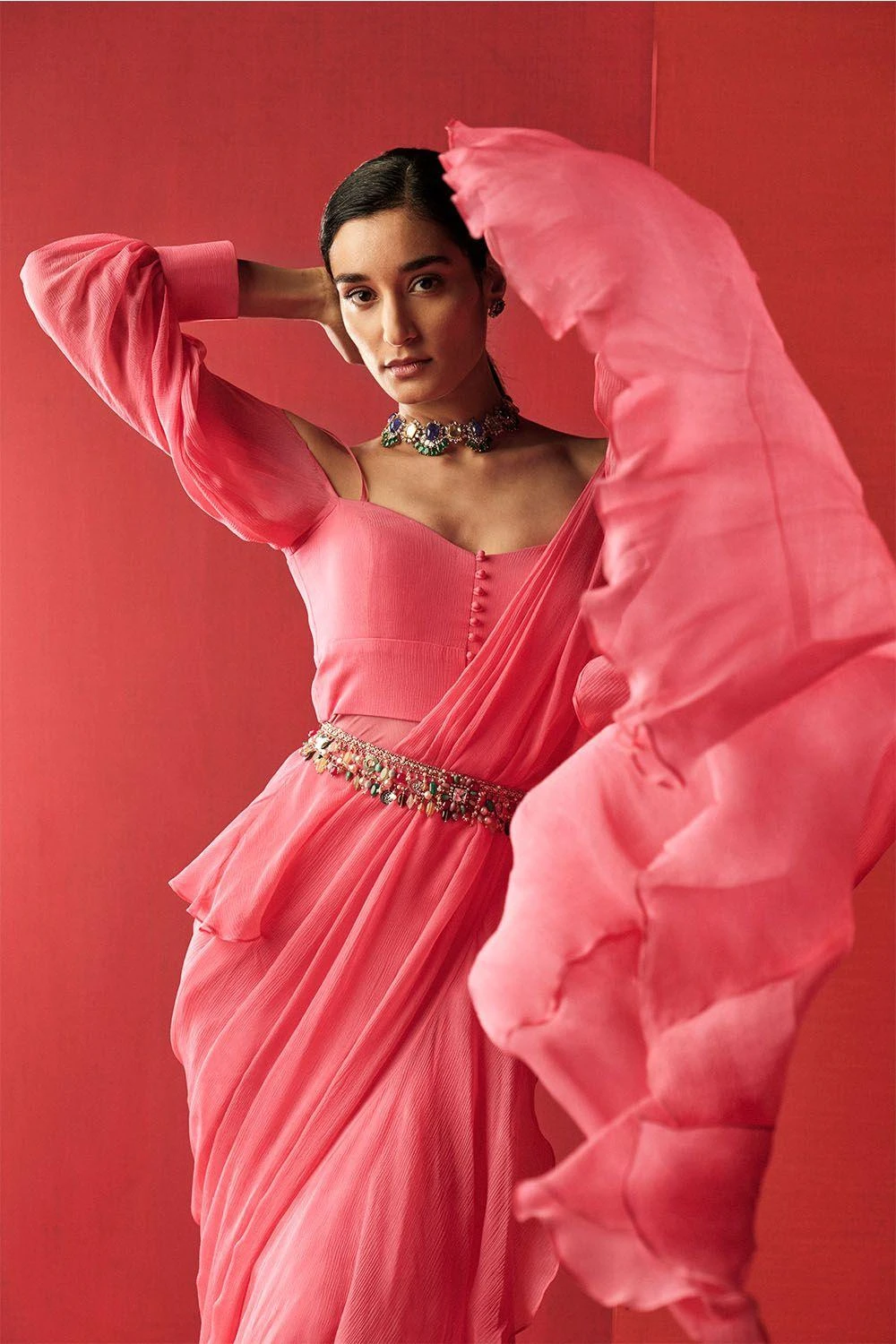 Ridhi Mehra Alizeh Draped Sari With Jewel Embroidered Belt 2 Ridhi Mehra Alizeh Draped Sari With Jewel Embroidered Belt - Image 2