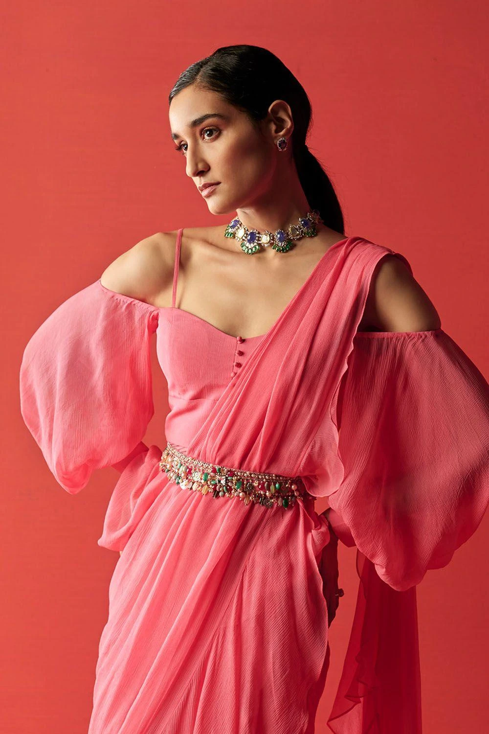 Ridhi Mehra Alizeh Draped Sari With Jewel Embroidered Belt 3 Ridhi Mehra Alizeh Draped Sari With Jewel Embroidered Belt - Image 3