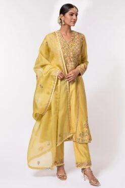 Echo Clothing Store 27 Petticoat Lane By Divya Acid Yellow Embroidered Kurta Set