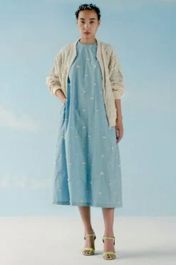 ILK Ice Blue Embroidered A-line Dress