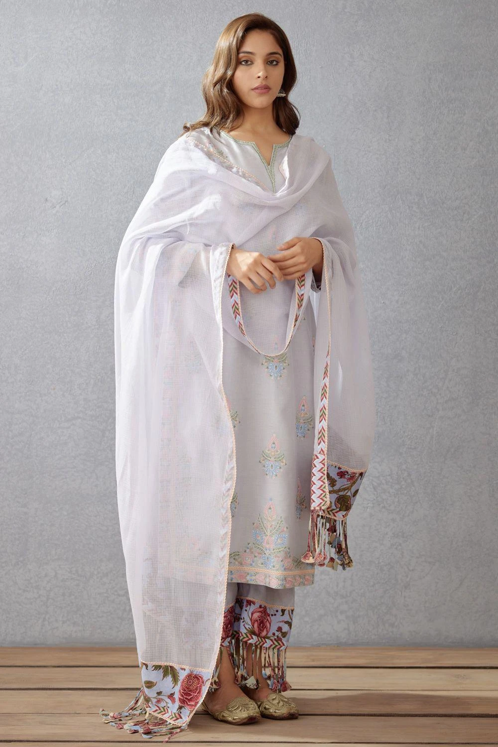 Torani Sea Blue Aari Embroidered Kurta Set 1 Torani Sea Blue Aari Embroidered Kurta Set