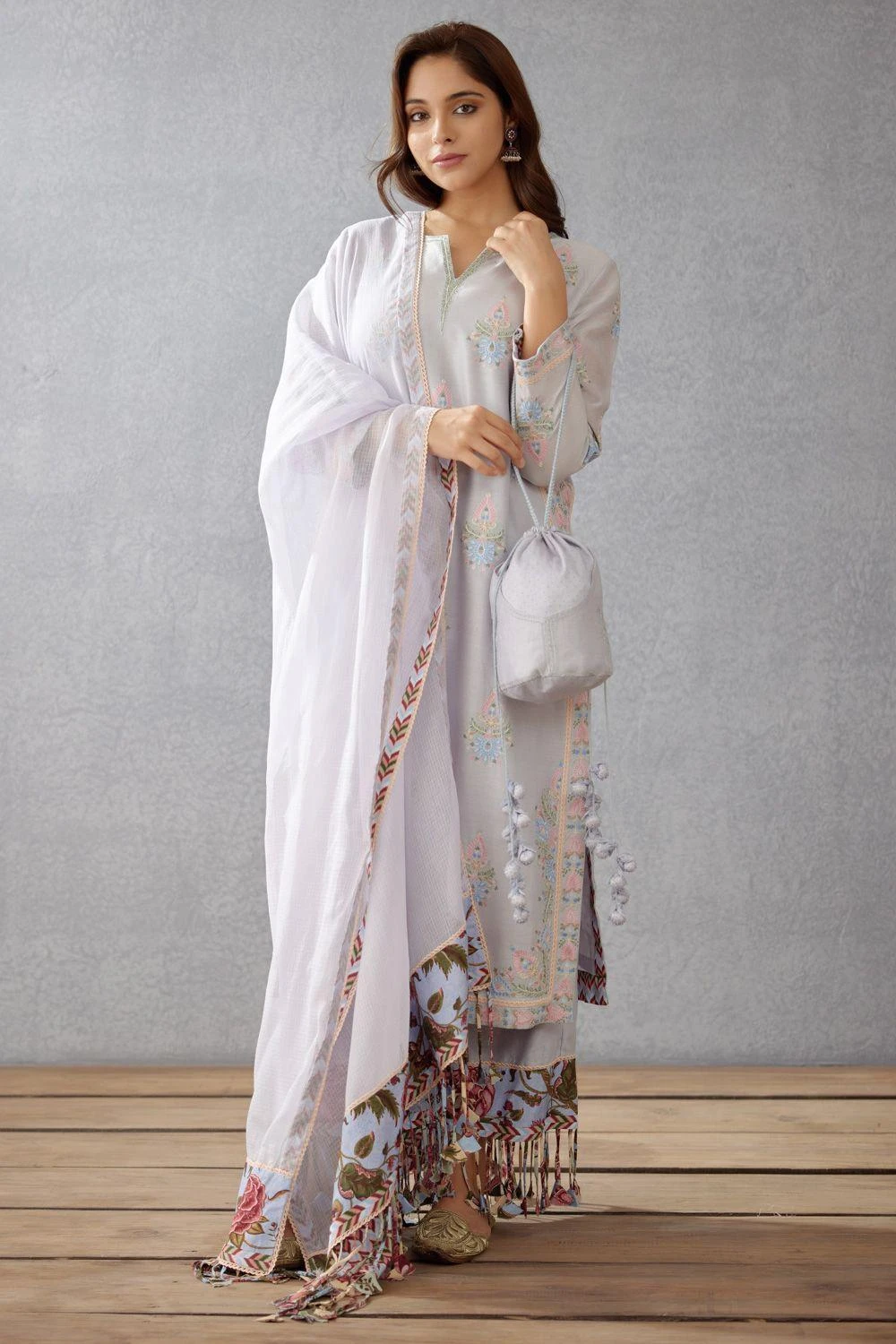 Torani Sea Blue Aari Embroidered Kurta Set 2 Torani Sea Blue Aari Embroidered Kurta Set - Image 2