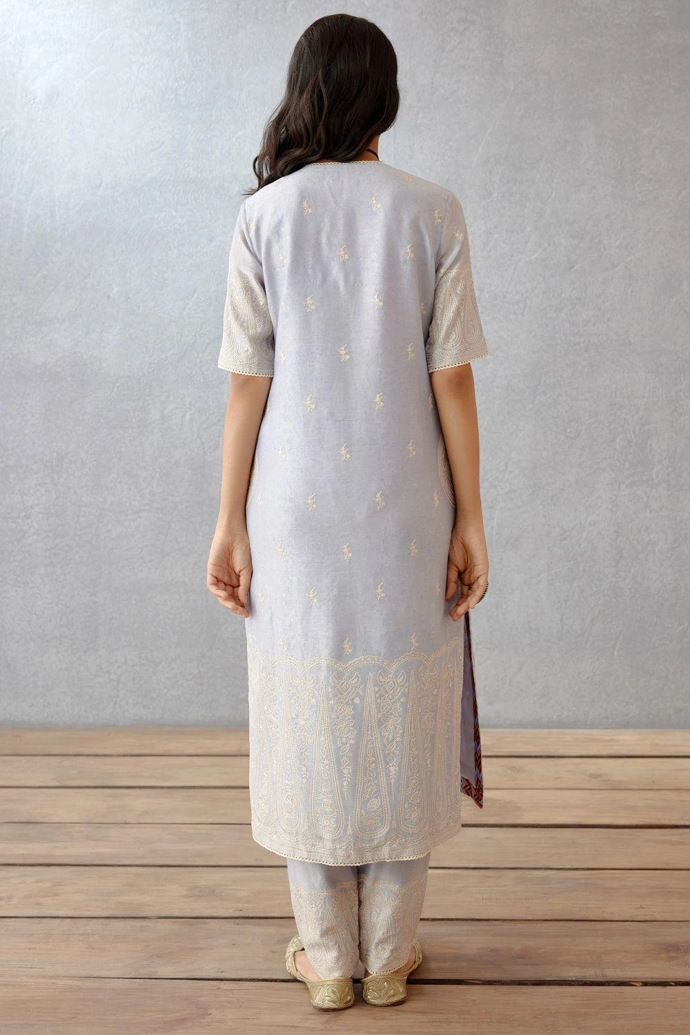 Torani Sea Blue Aari Embroidered Kurta Set 5 Torani Sea Blue Aari Embroidered Kurta Set - Image 5