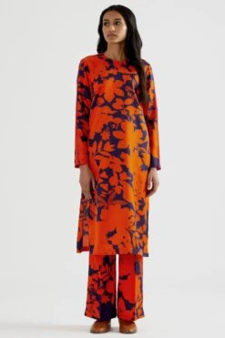 Kshitij Jalori Camouflower Navy & Orange Kurta Set