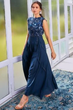 SVA Deep Blue Embroidered Jumpsuit