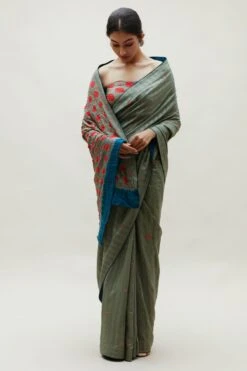 Naina Jain Green & Red Bandhani Veda Sari