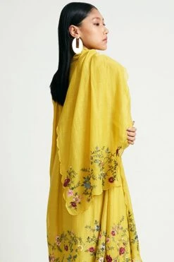 Payal Pratap Mustard Chanderi Embroidered Scarf -Echo Clothing Store 30rg 24 3