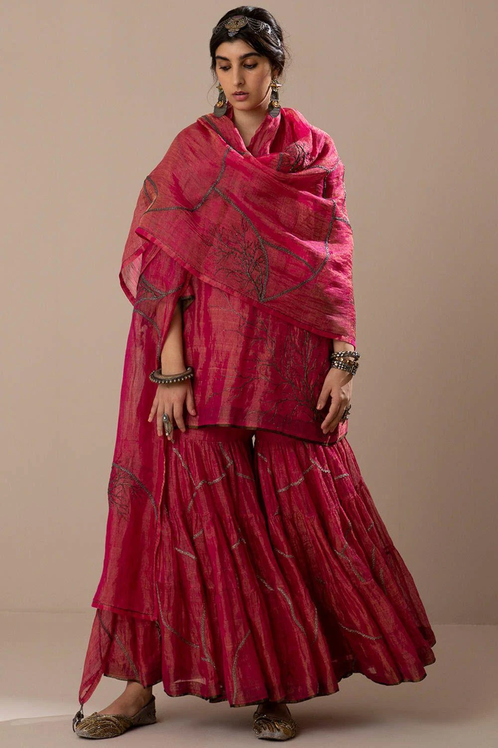 Sunira Designs Fuchsia Handwoven Linen Translucent Dupatta 1 Sunira Designs Fuchsia Handwoven Linen Translucent Dupatta