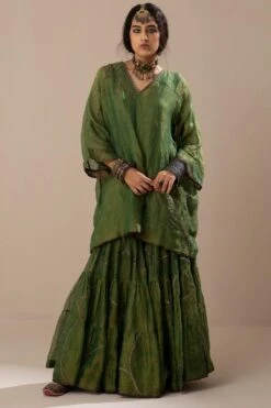 Sunira Designs Green Handwoven Linen Translucent Dupatta -Echo Clothing Store 310sua45 3