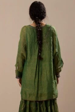Sunira Designs Green Handwoven Linen Translucent Dupatta -Echo Clothing Store 310sua45 4