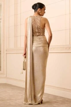 Tarun Tahiliani Gold Floral Embellished Concept Sari -Echo Clothing Store 31323tt18 4