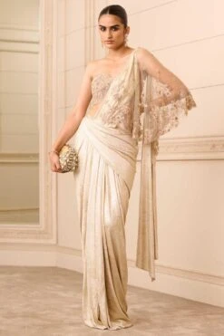 Tarun Tahiliani Pearl Floral Embellished Concept Sari