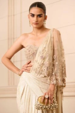 Tarun Tahiliani Pearl Floral Embellished Concept Sari -Echo Clothing Store 31323tt19 3