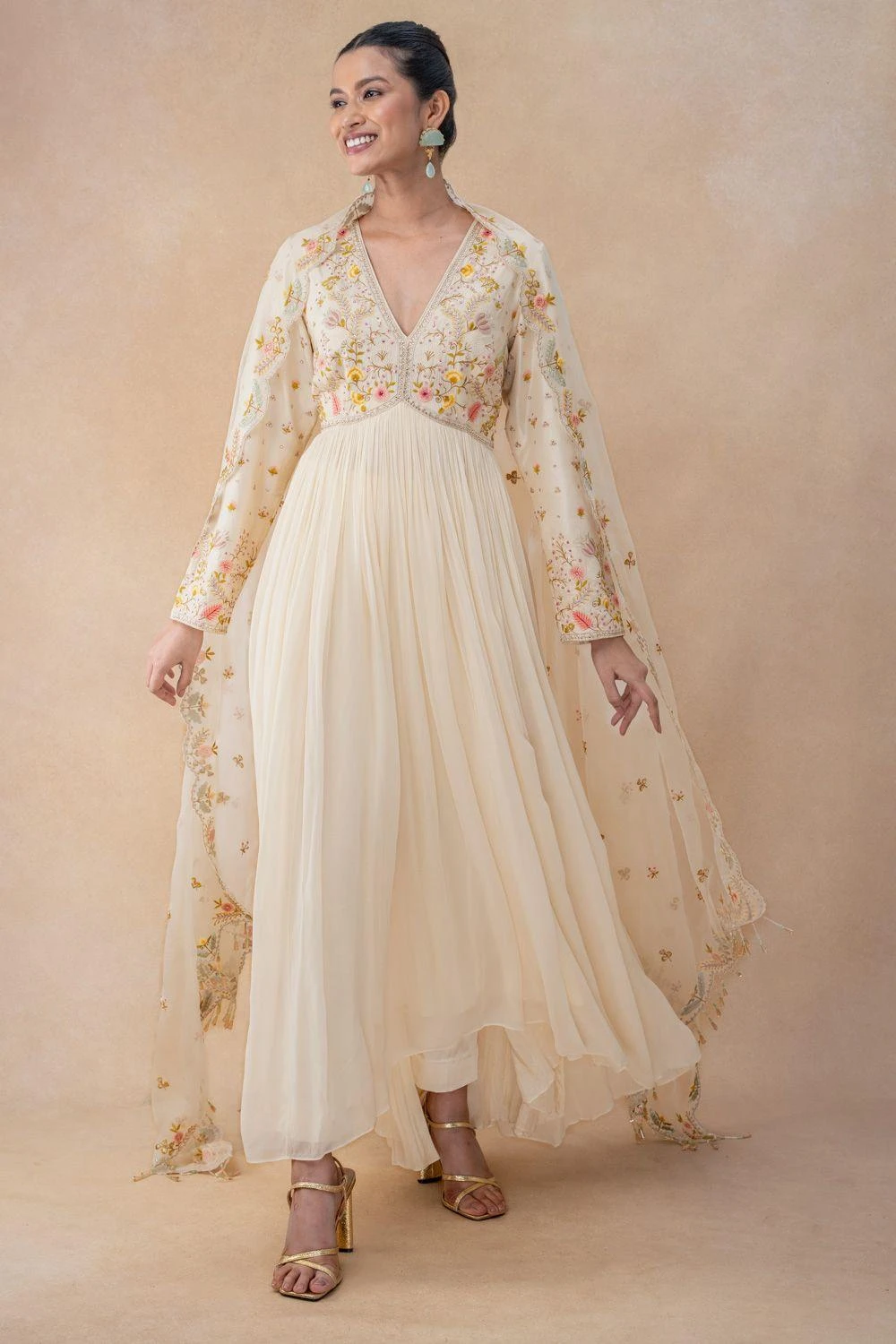 Ahilian Ivory Floral Embellished Anarkali Set 1 Ahilian Ivory Floral Embellished Anarkali Set
