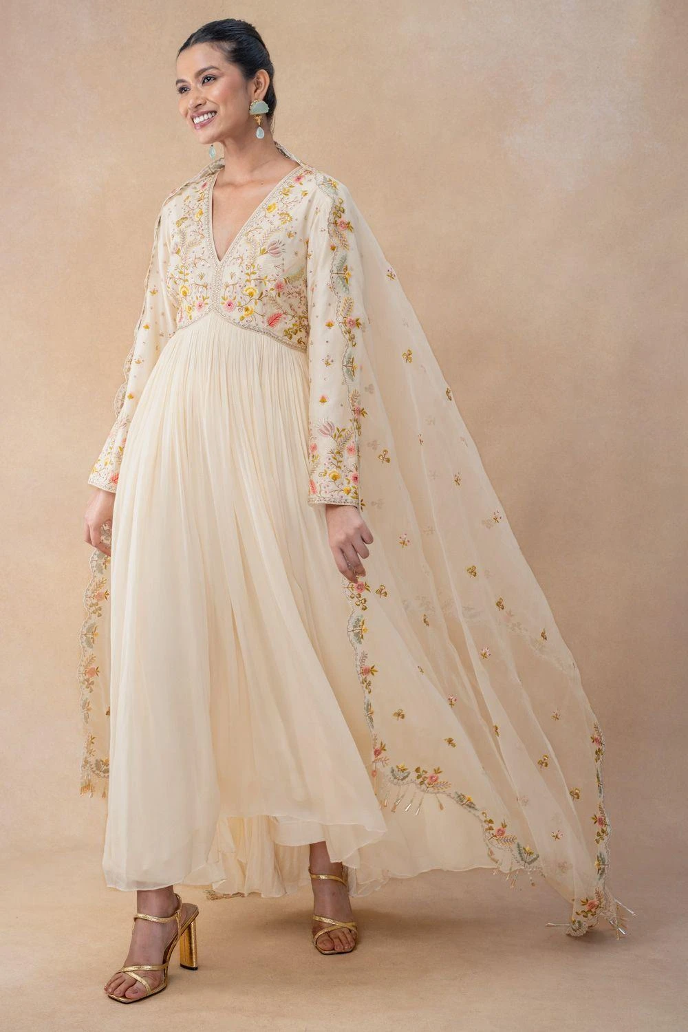 Ahilian Ivory Floral Embellished Anarkali Set 2 Ahilian Ivory Floral Embellished Anarkali Set - Image 2