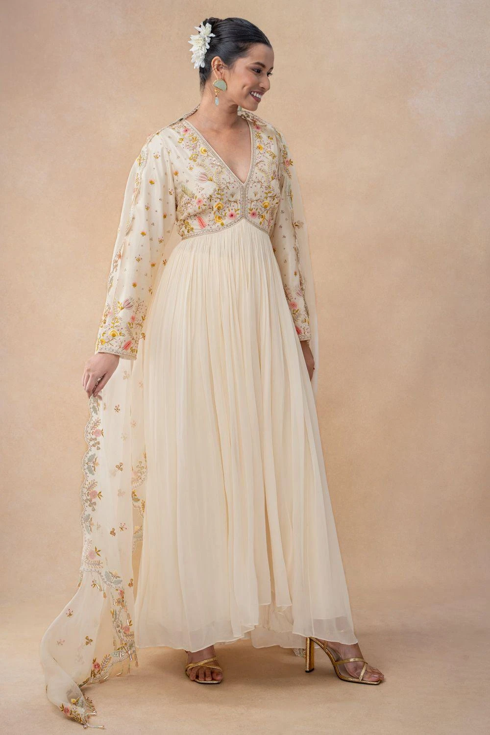 Ahilian Ivory Floral Embellished Anarkali Set 3 Ahilian Ivory Floral Embellished Anarkali Set - Image 3