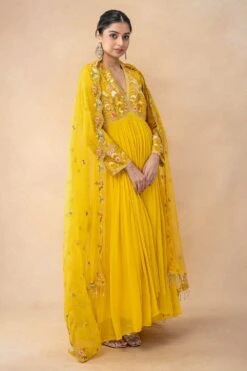 Ahilian Yellow Floral Embellished Anarkali Set -Echo Clothing Store 31723an20 3