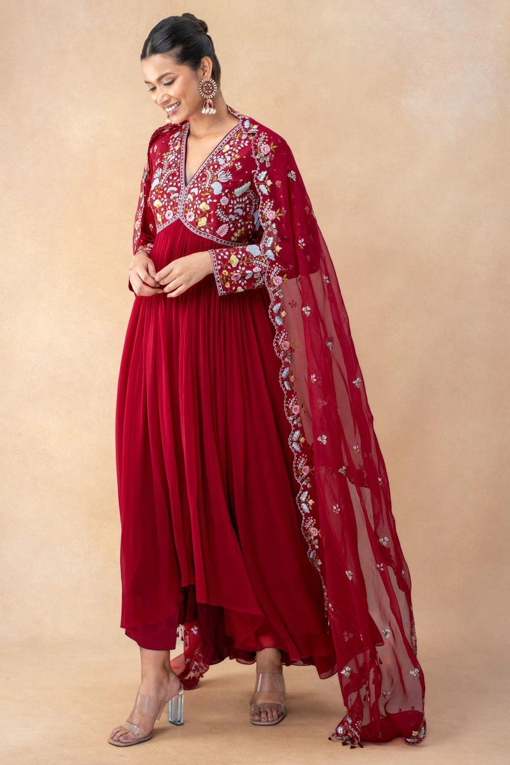 Ahilian Red Floral Embellished Anarkali Set 2 Ahilian Red Floral Embellished Anarkali Set - Image 2